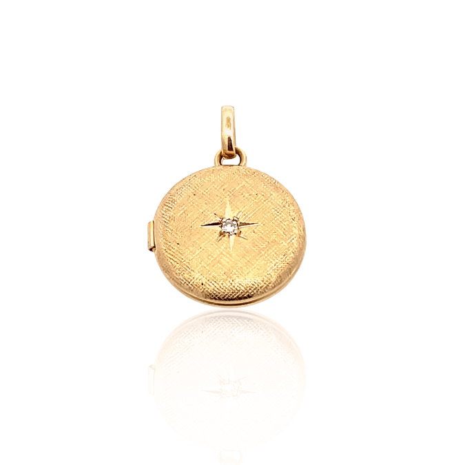 Estate 14K Yellow Gold Diamond Locket Necklace