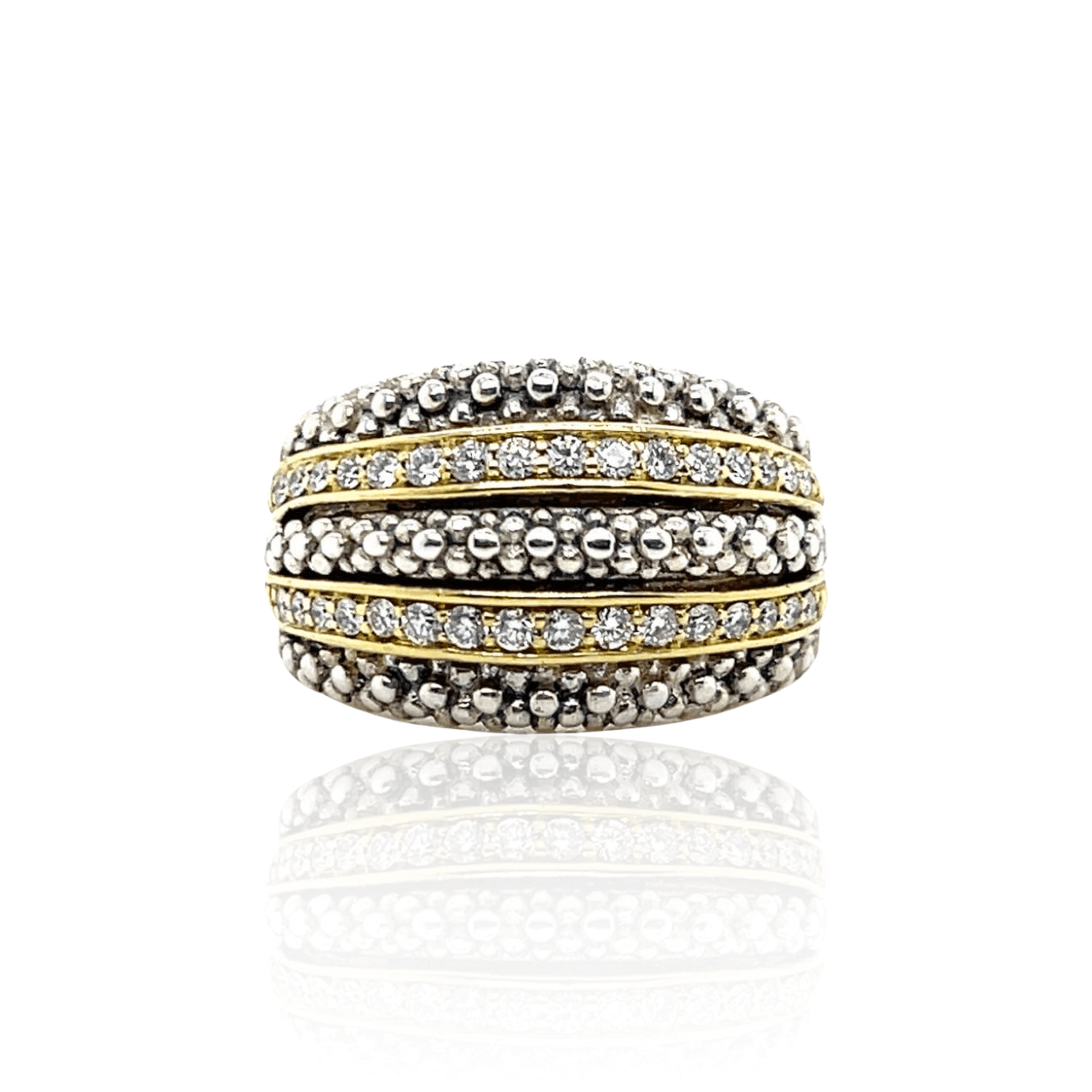 Estate 18K & SS 0.50ctw Diamond Lagos Caviar Ring