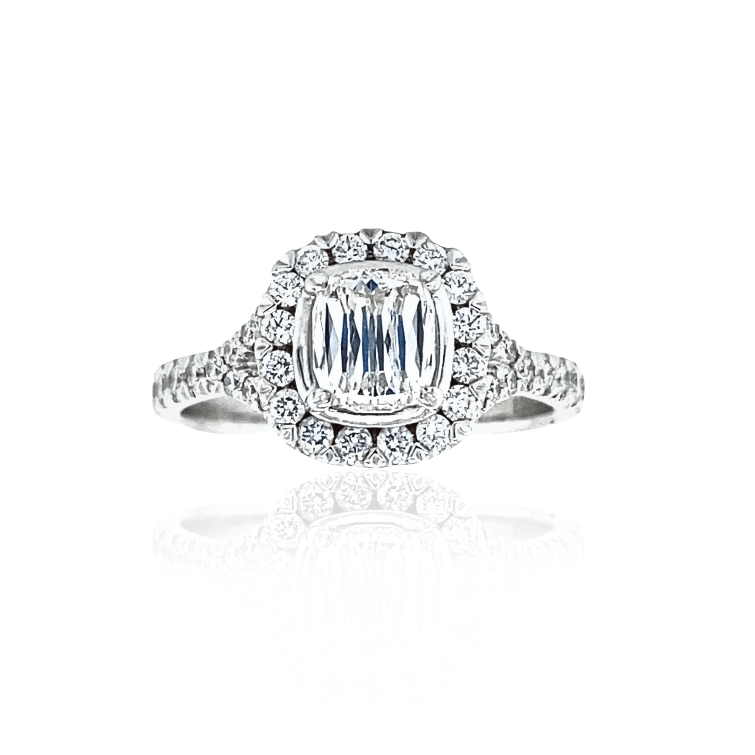 Estate 18K White Gold 1.13CTW Modified Cushion Diamond Halo Engagement Ring