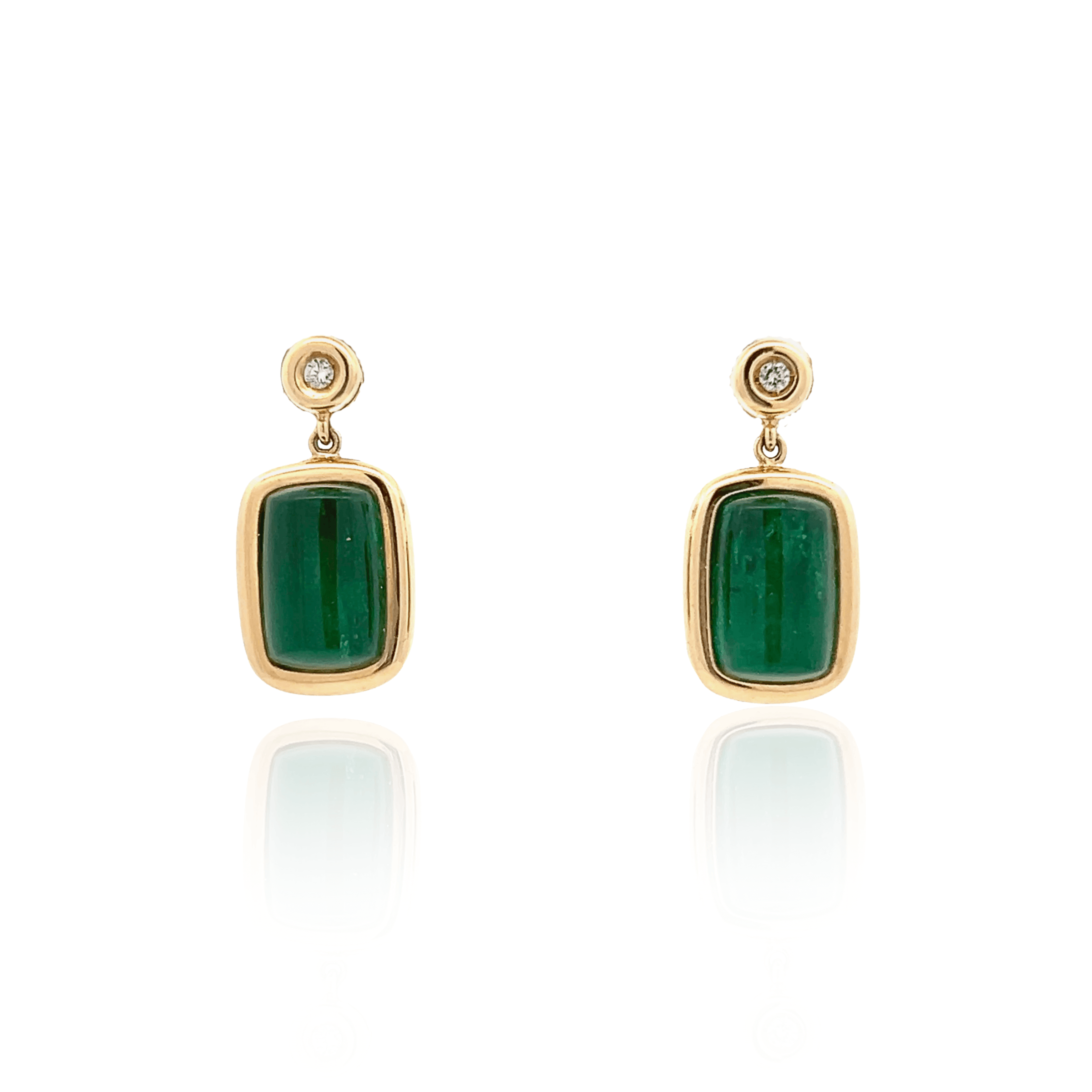 Estate 18K Yellow Gold 18.98ctw Cabochon Emerald & Diamond Drop Earrings