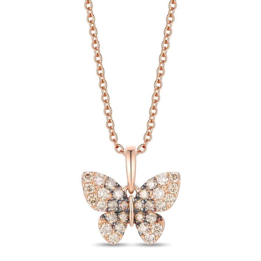 14K Rose Gold 0.61ctw Ombre Chocolate Diamond Butterfly Pendant Necklace by Le Vian