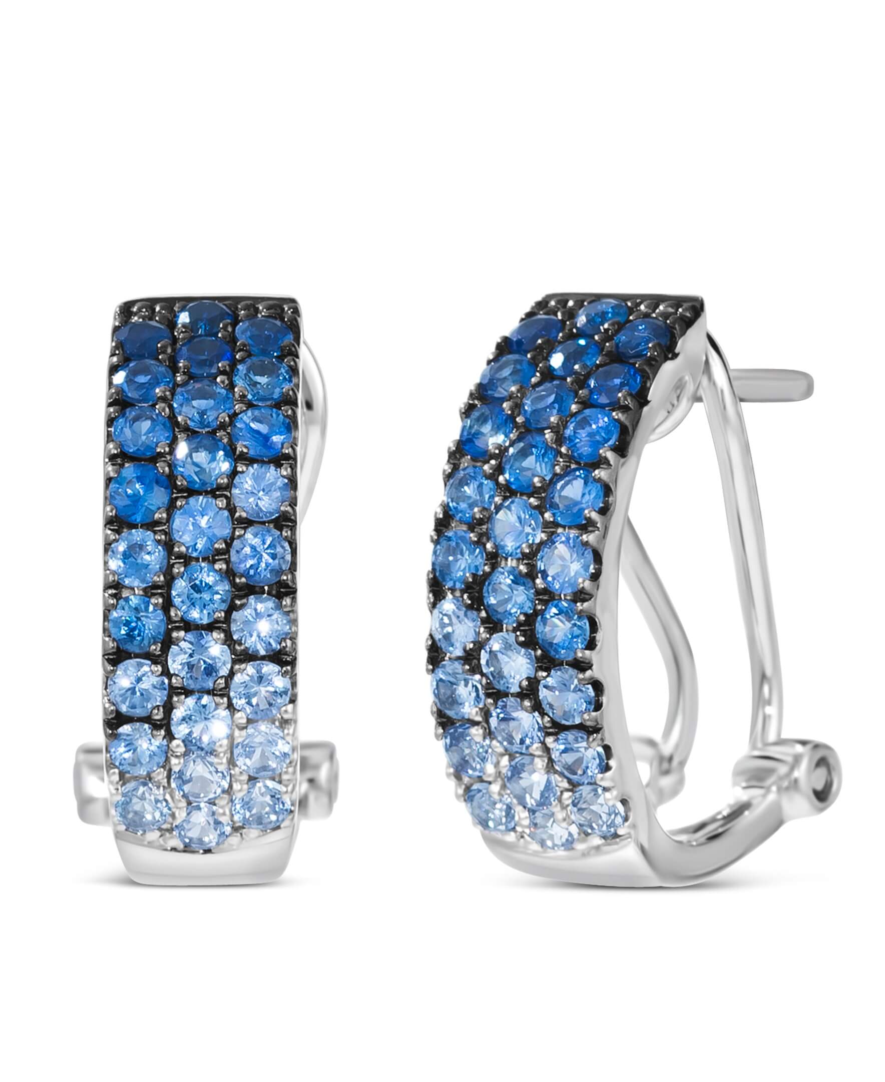14K White Gold 1.20ctw Ombre Blue Sapphire Half Hoop Earrings by Le Vian