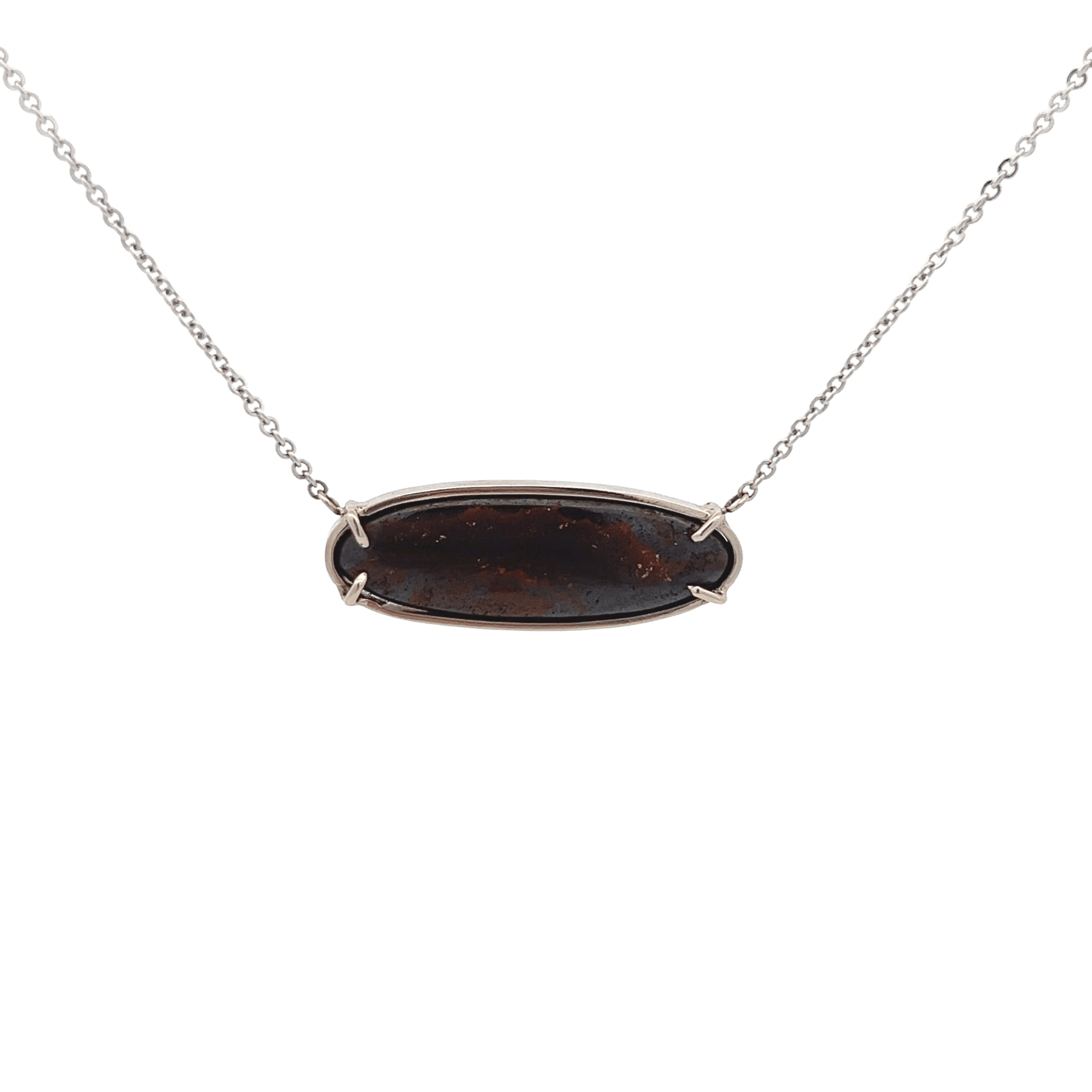 Estate 14K White Gold East-West Oval Boulder Opal Necklace