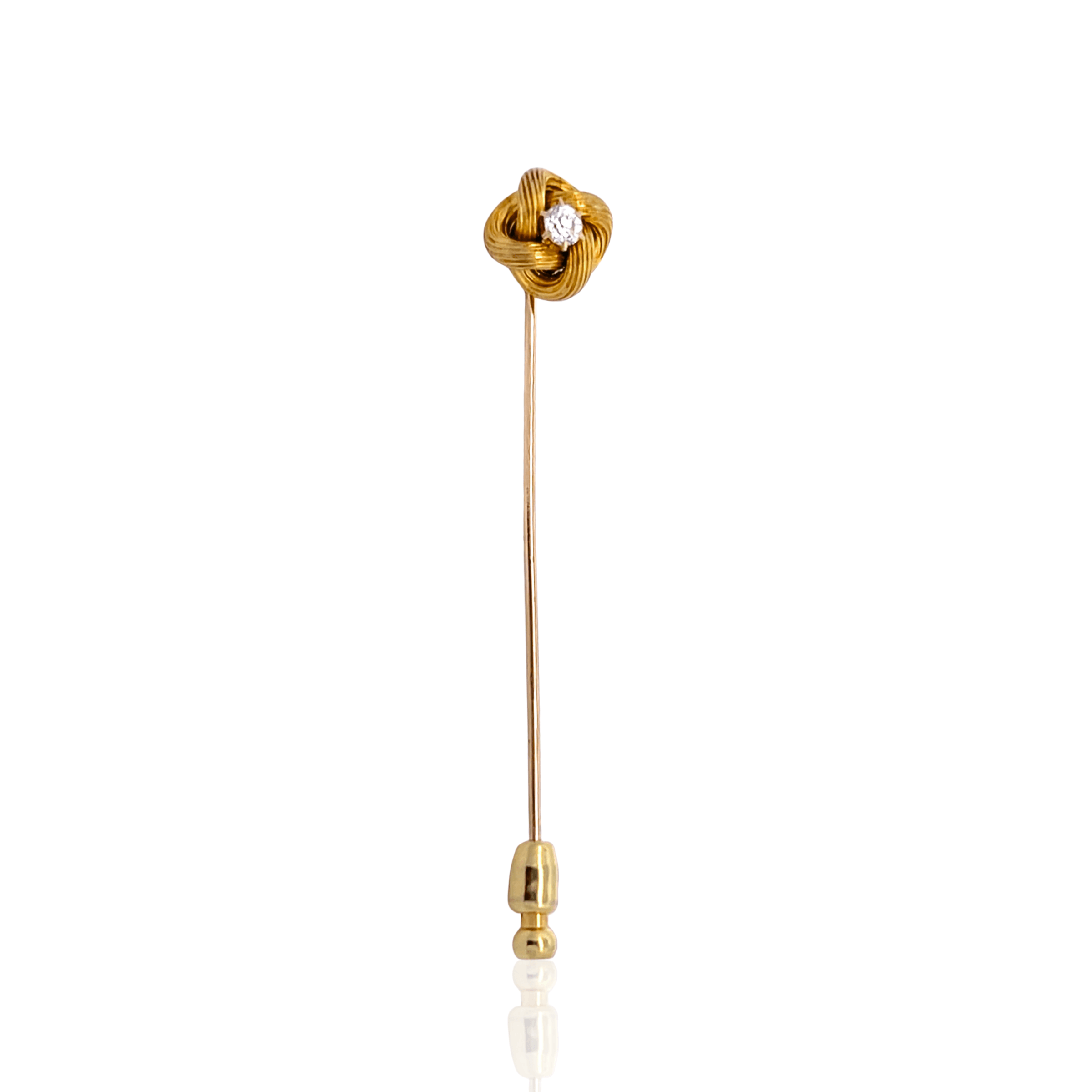 Estate 14K Yellow Gold Old European-Cut Diamond Love Knot Stick Pin