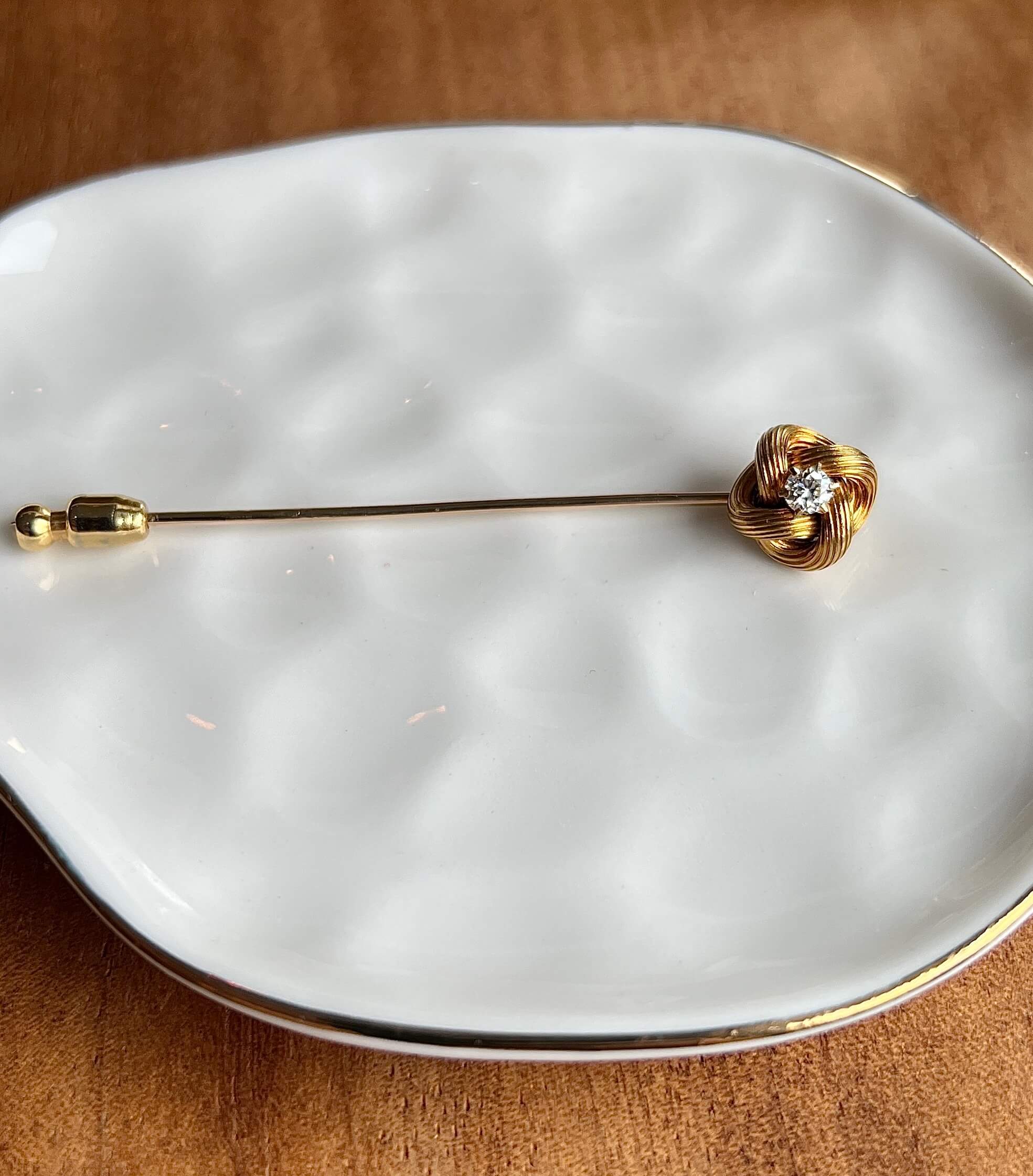 Estate 14K Yellow Gold Old European-Cut Diamond Love Knot Stick Pin