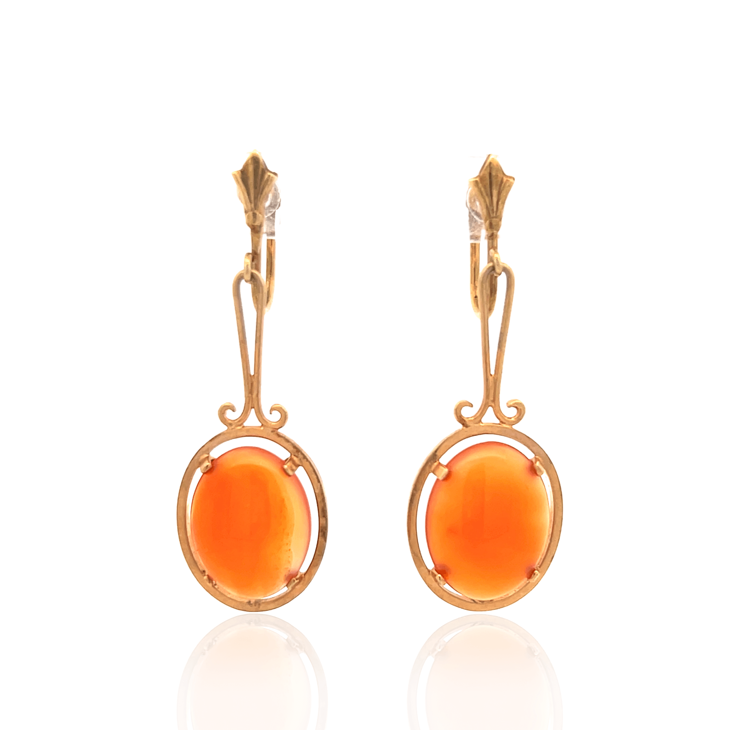 Estate 14K Yellow Gold Oval Carnelian Vintage Drop Earrings
