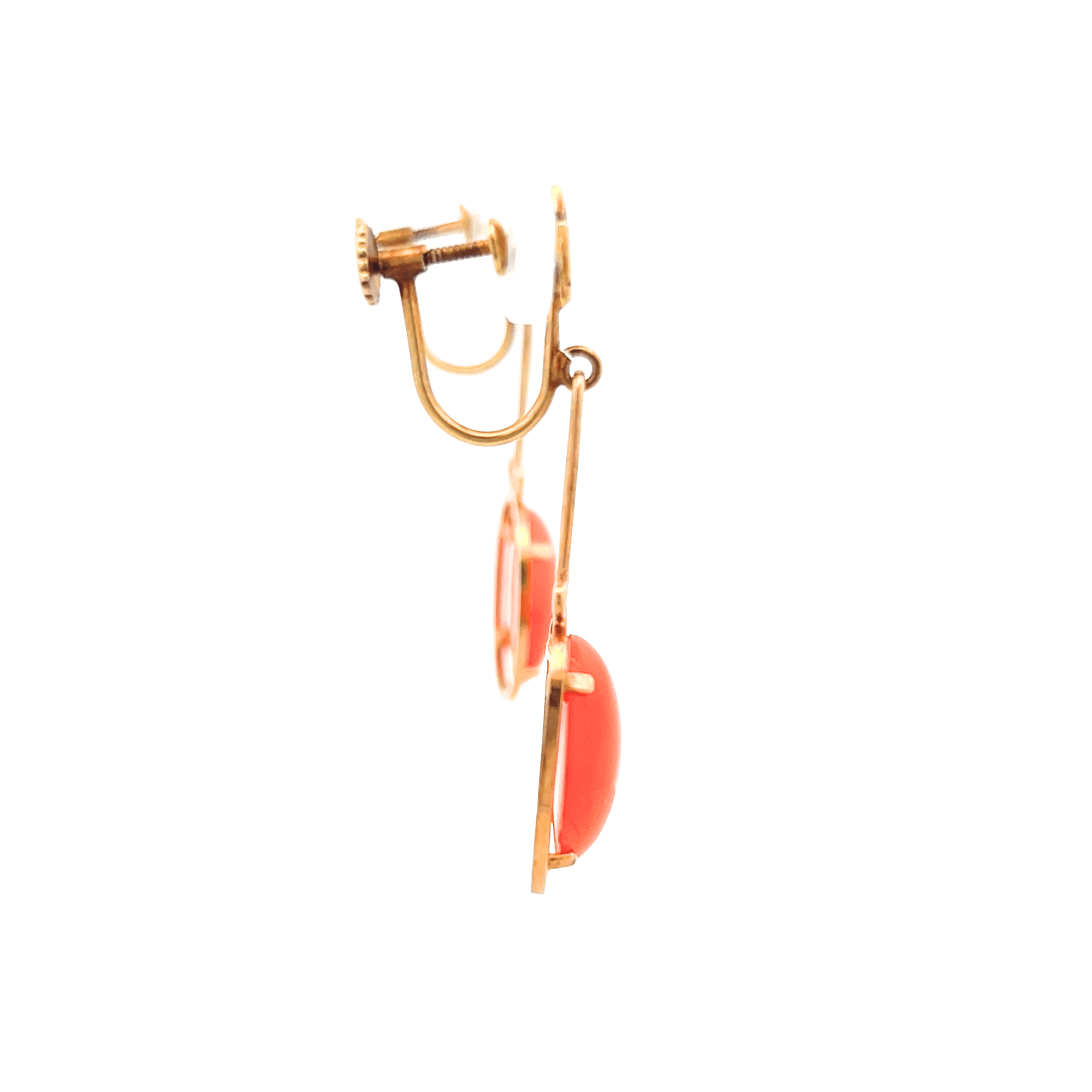 Estate 14K Yellow Gold Oval Carnelian Vintage Drop Earrings
