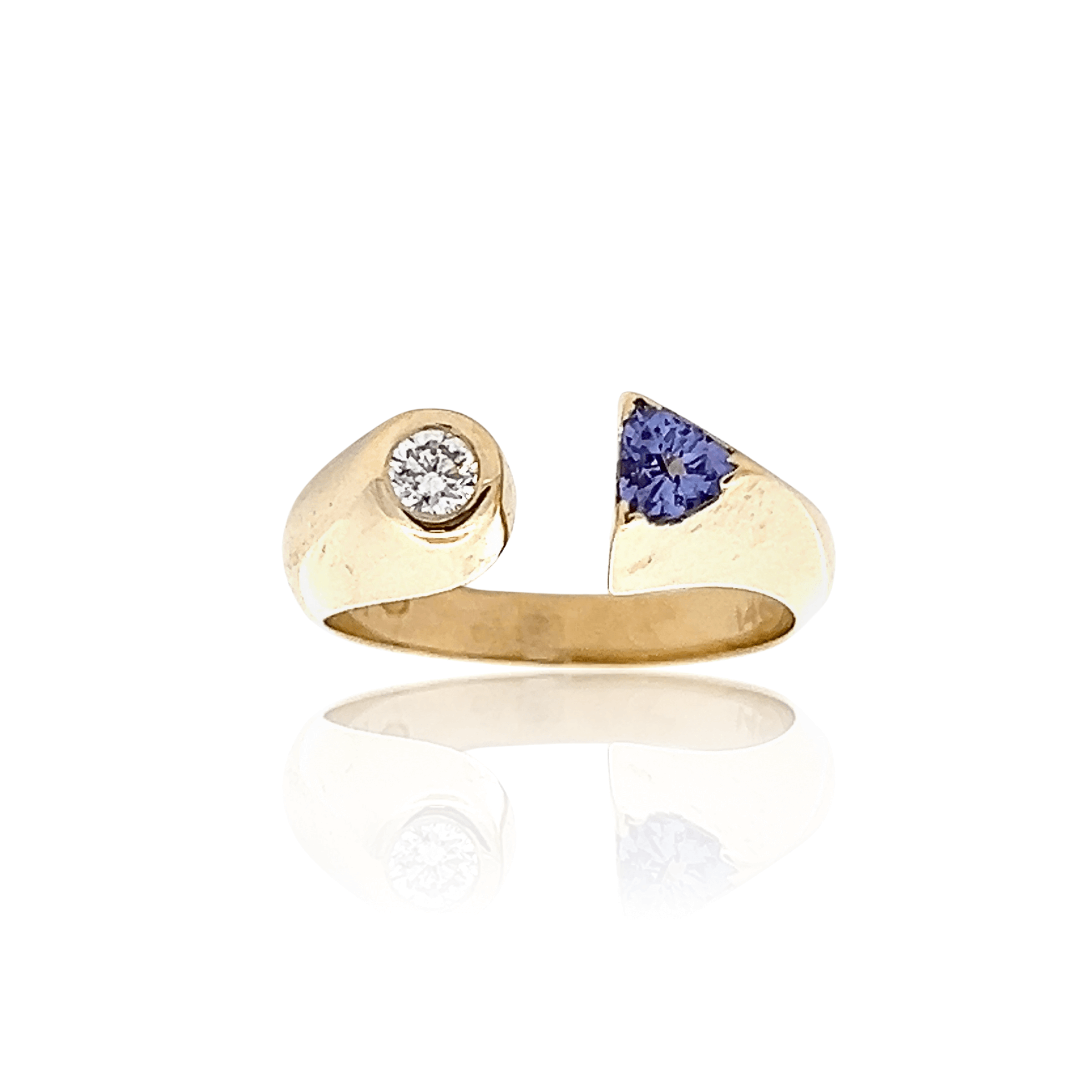 Estate 14K Yellow Tanzanite & Diamond Open Ring