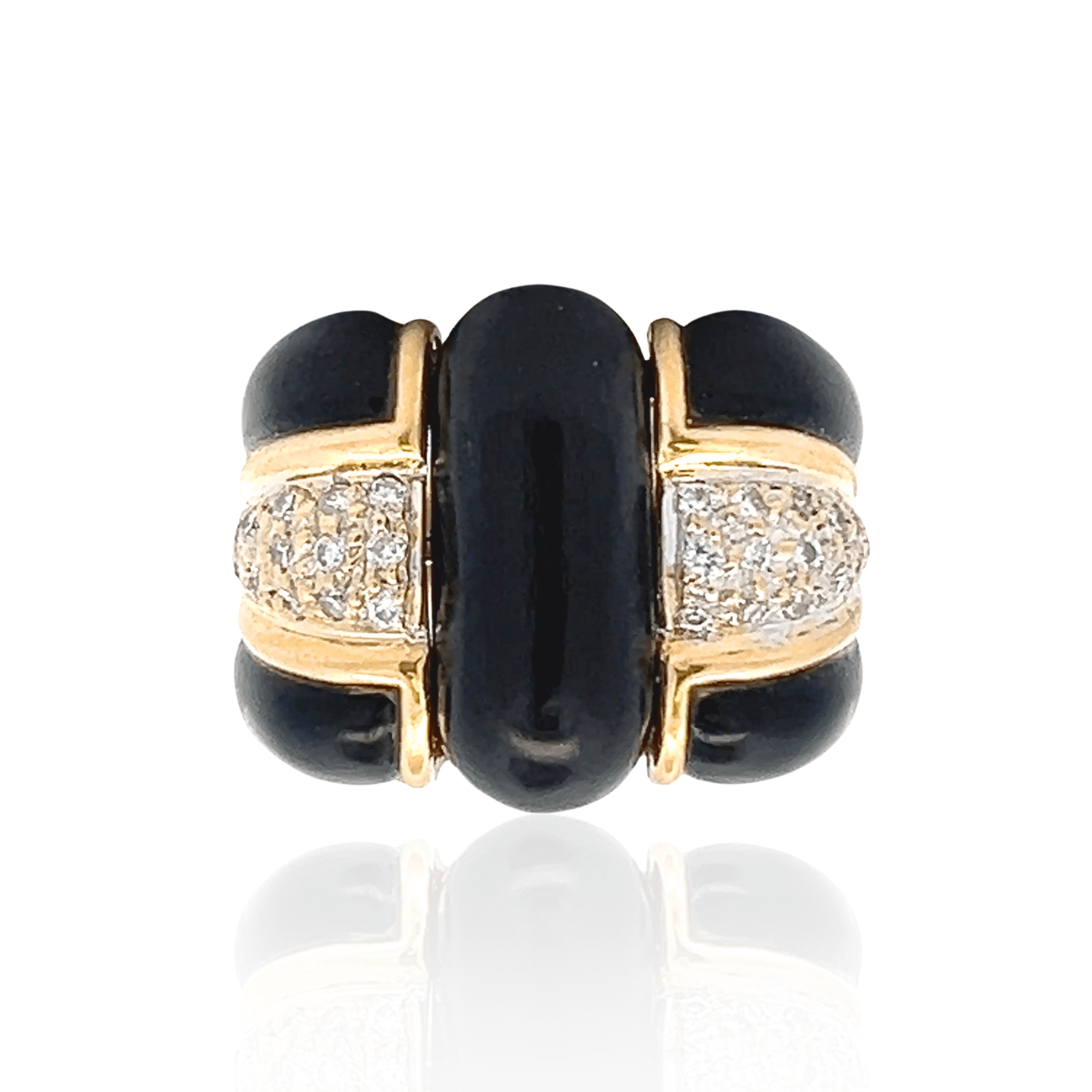 Estate 18K Yellow Gold Black Onyx & Diamond Ring