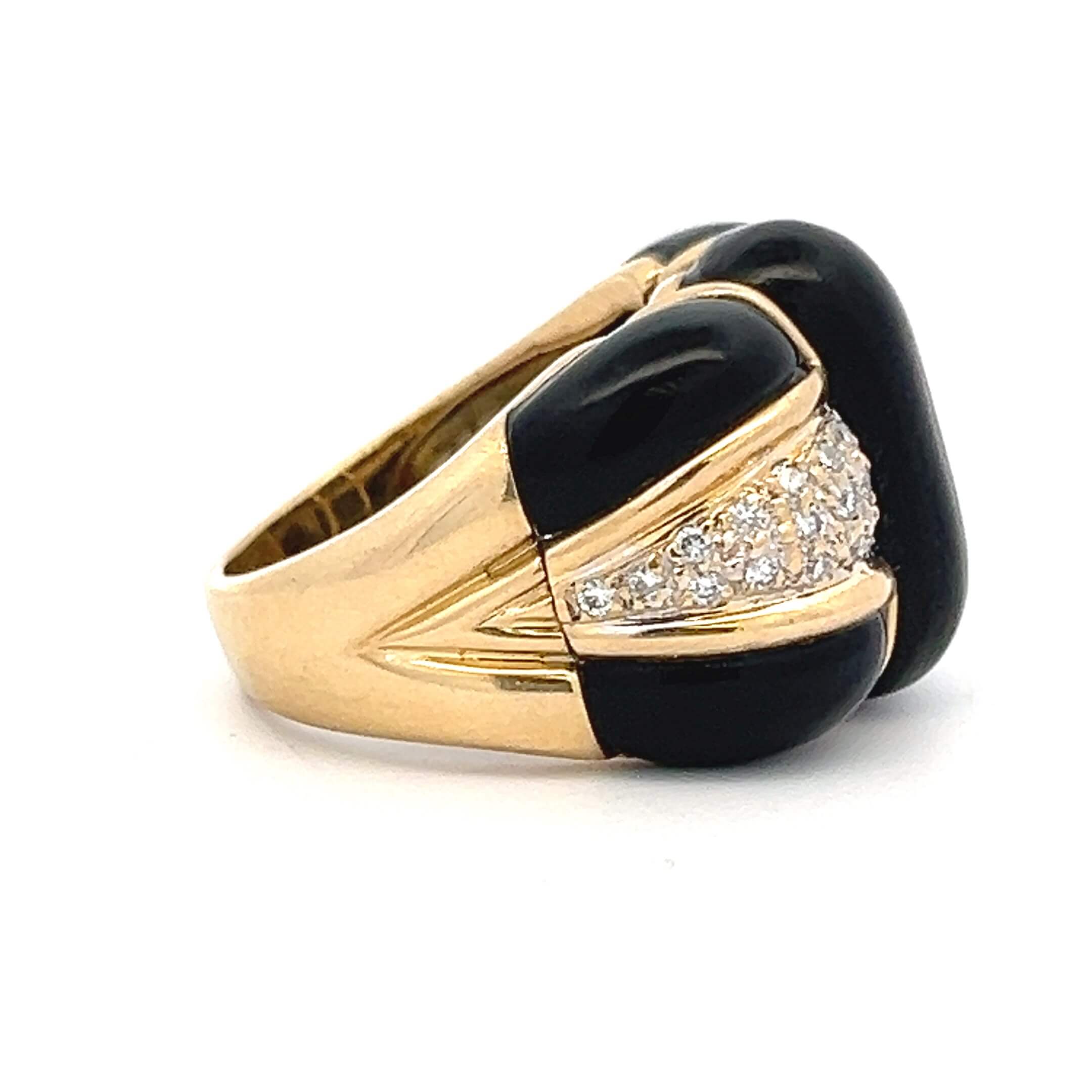Estate 18K Yellow Gold Black Onyx & Diamond Ring