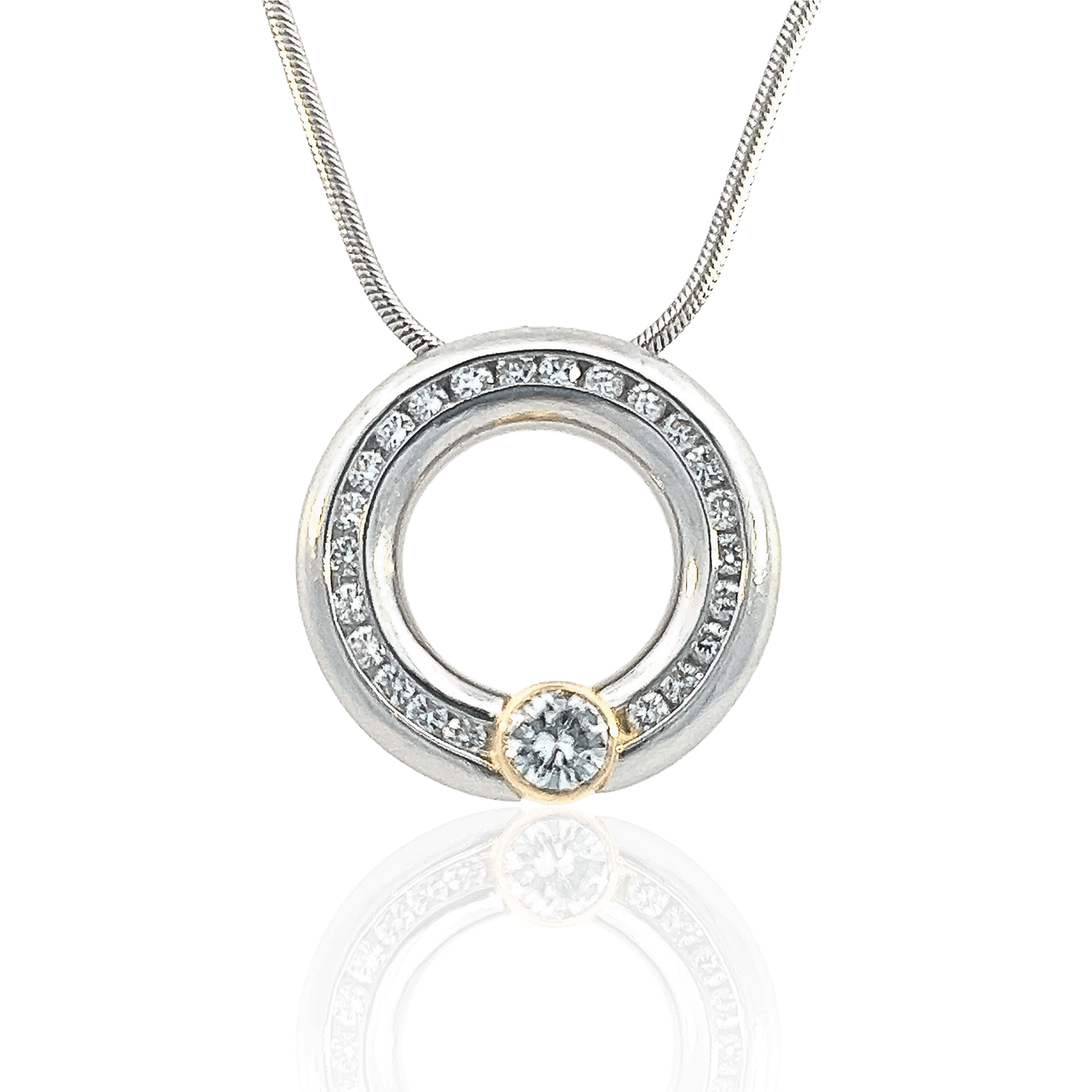 Estate Platinum & 18K Gold Diamond Circle Pendant Necklace