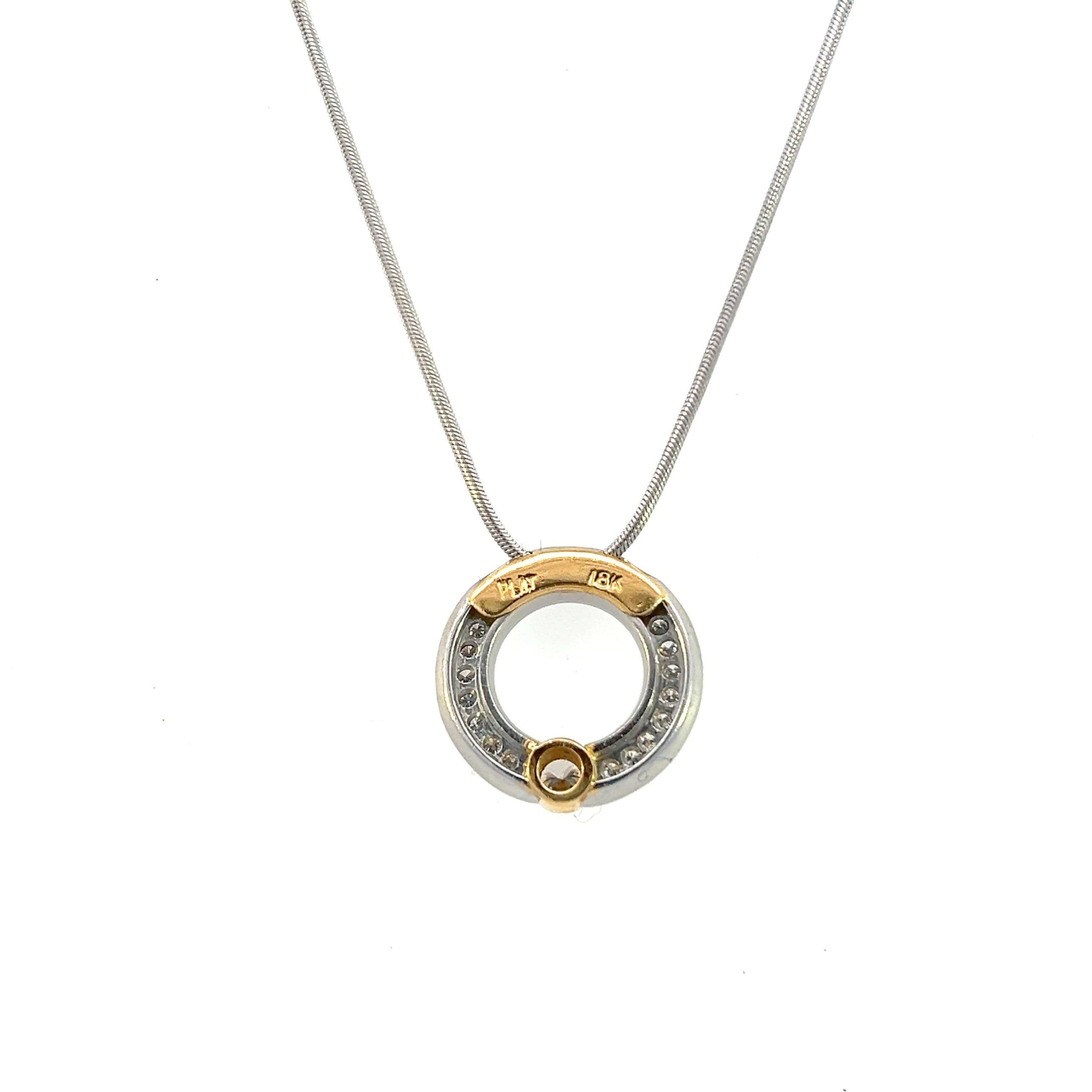 Estate Platinum & 18K Gold Diamond Circle Pendant Necklace