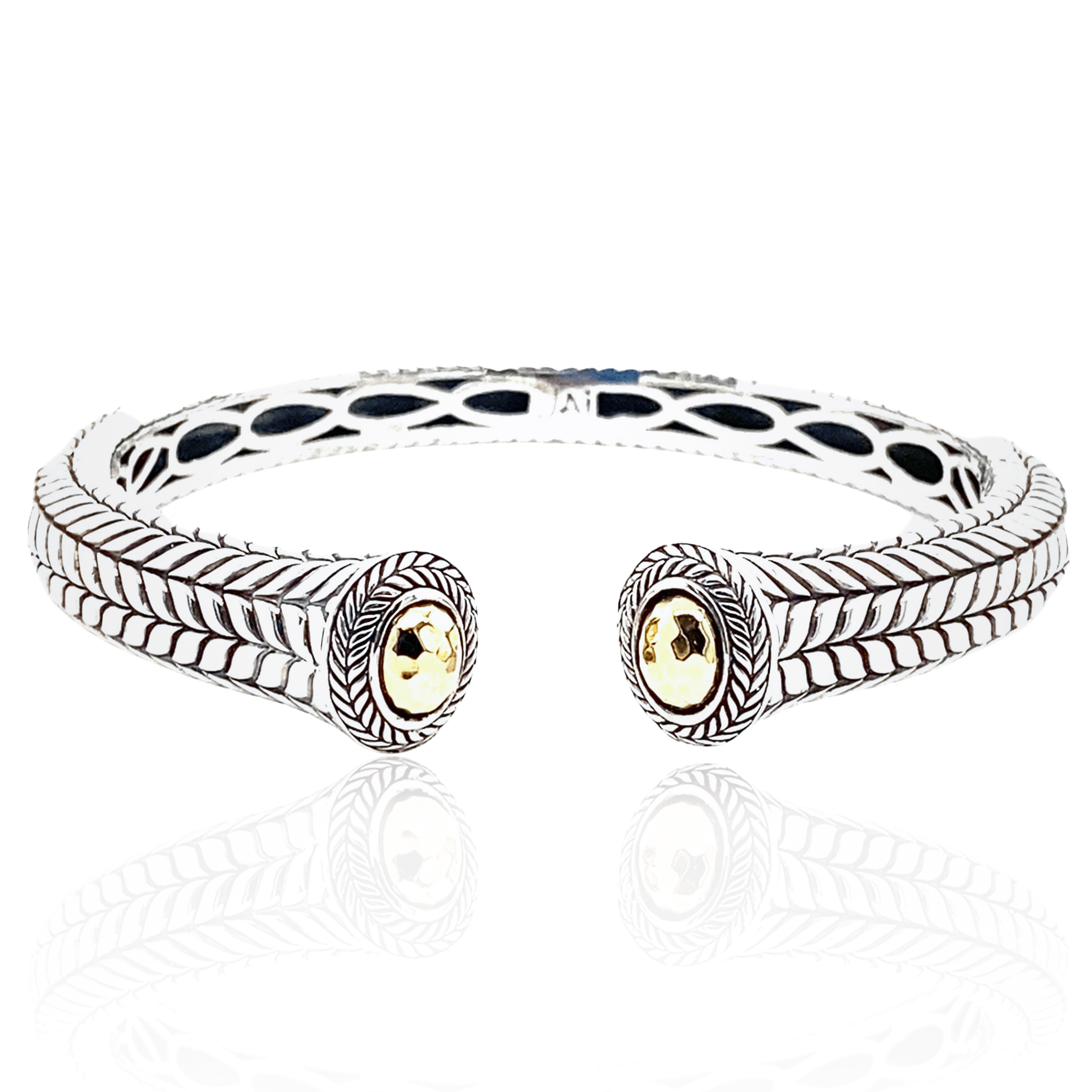 Estate Sterling Silver & 14K Gold John Hardy Textured Cuff Bracelet