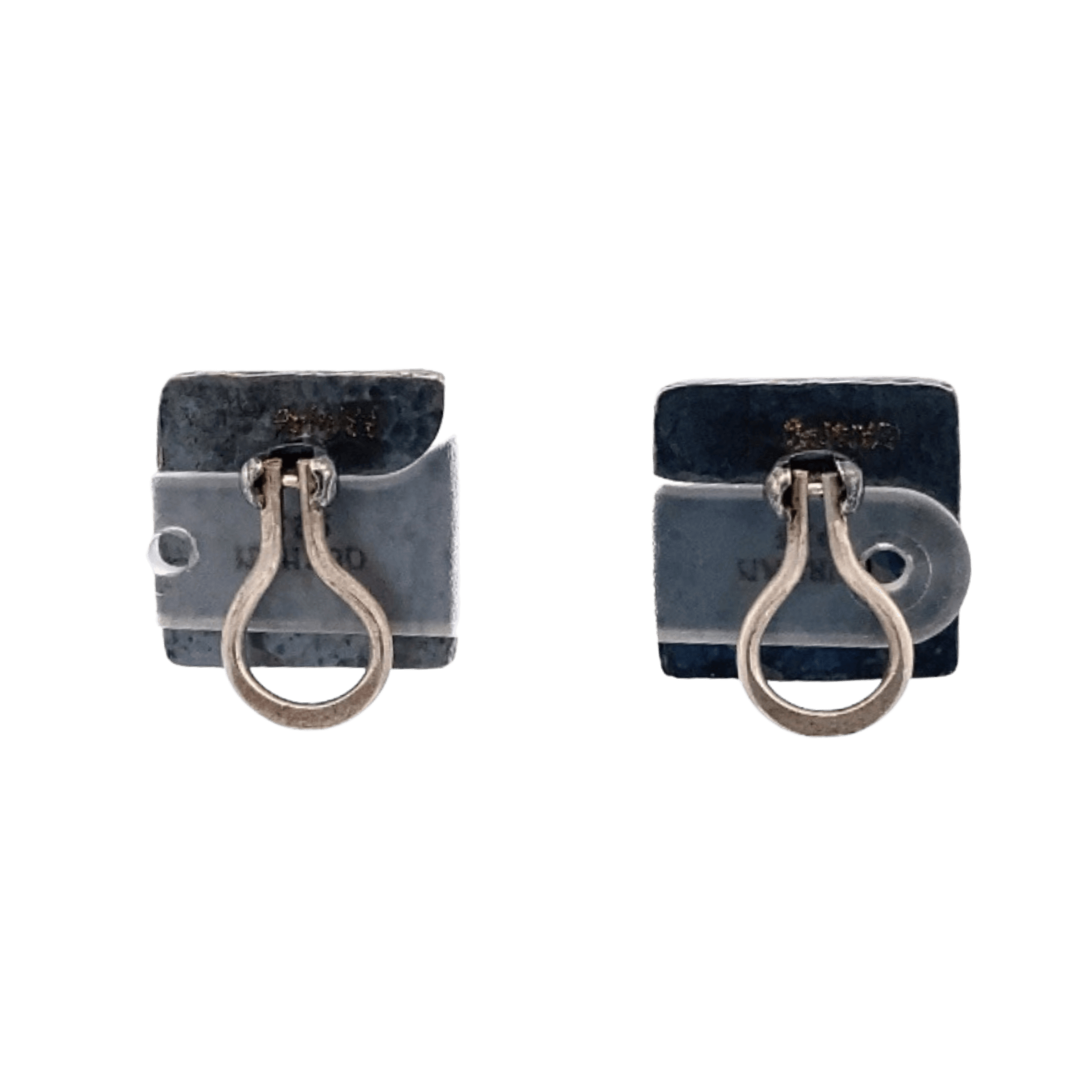 Estate Sterling Silver & 24K Gold Square Clip On Earrings