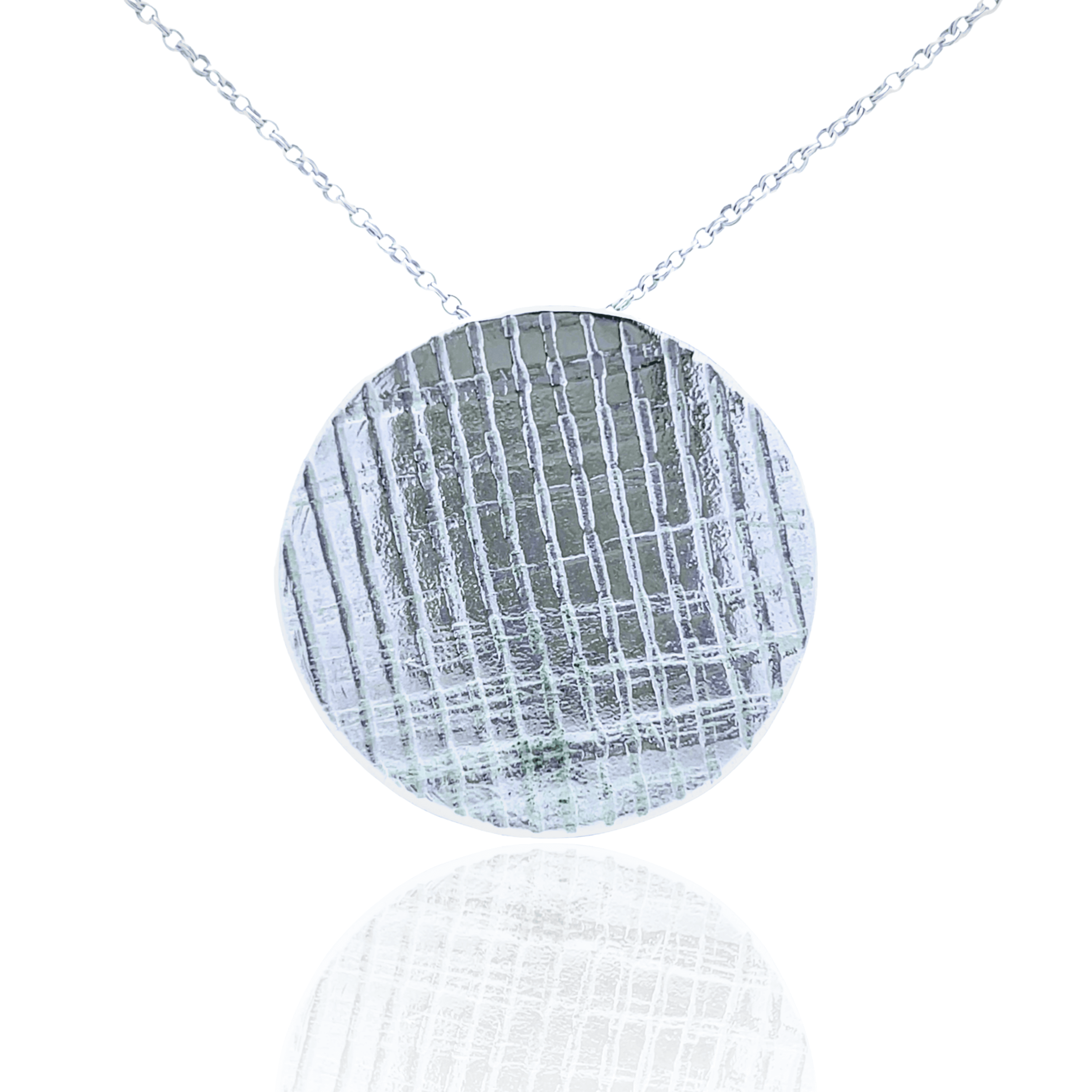 Estate Sterling Silver Textured Disc Pendant Necklace