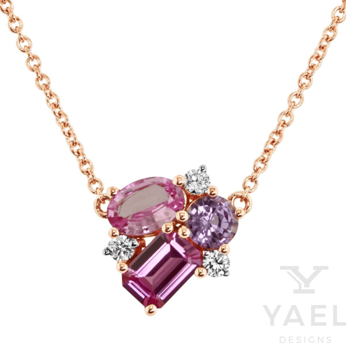 14K Rose Gold 1.43CTW Sapphire & Diamond Cluster Pendant Necklace