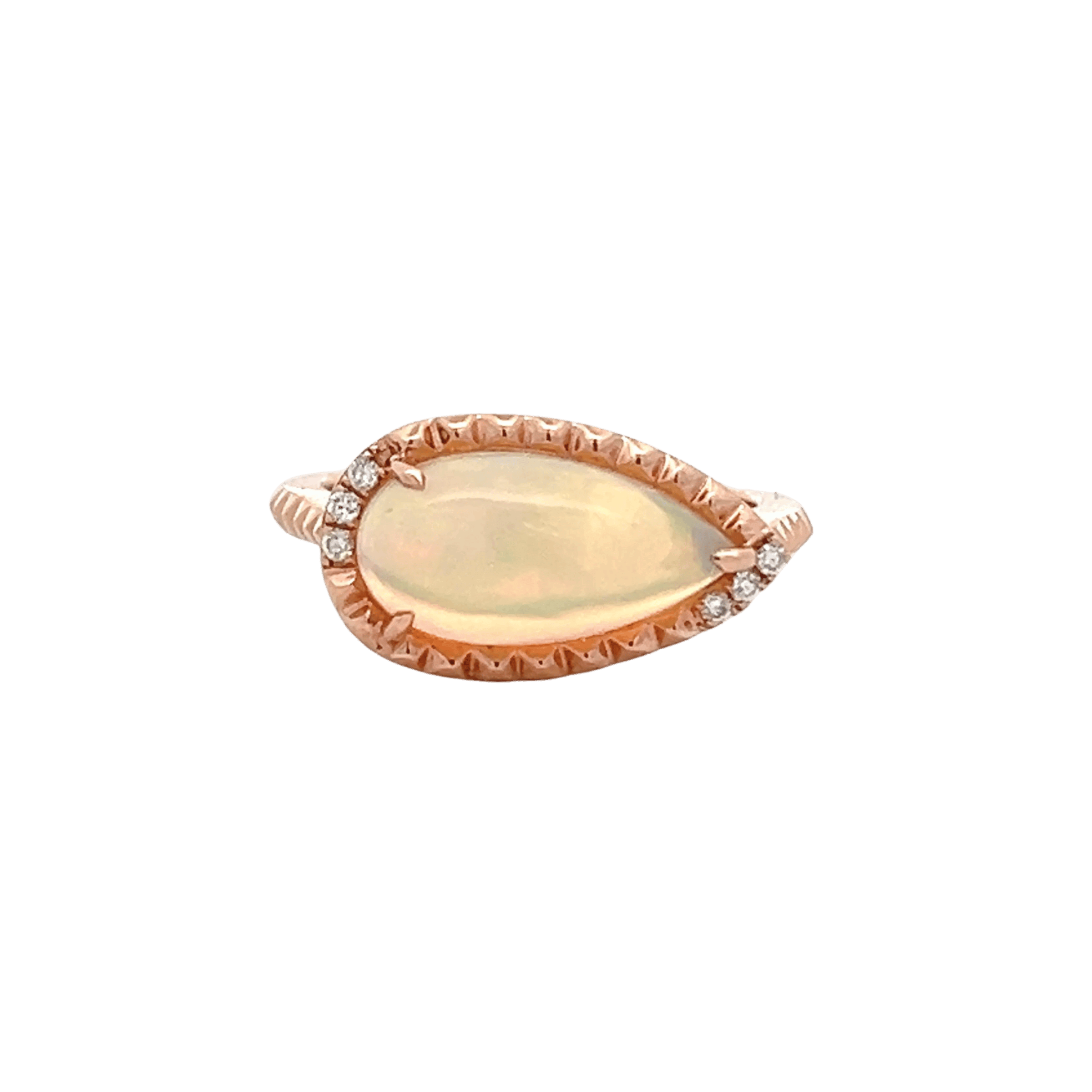 14K Rose Gold 2.20CTW Pear-Shaped Opal & Diamond Ring