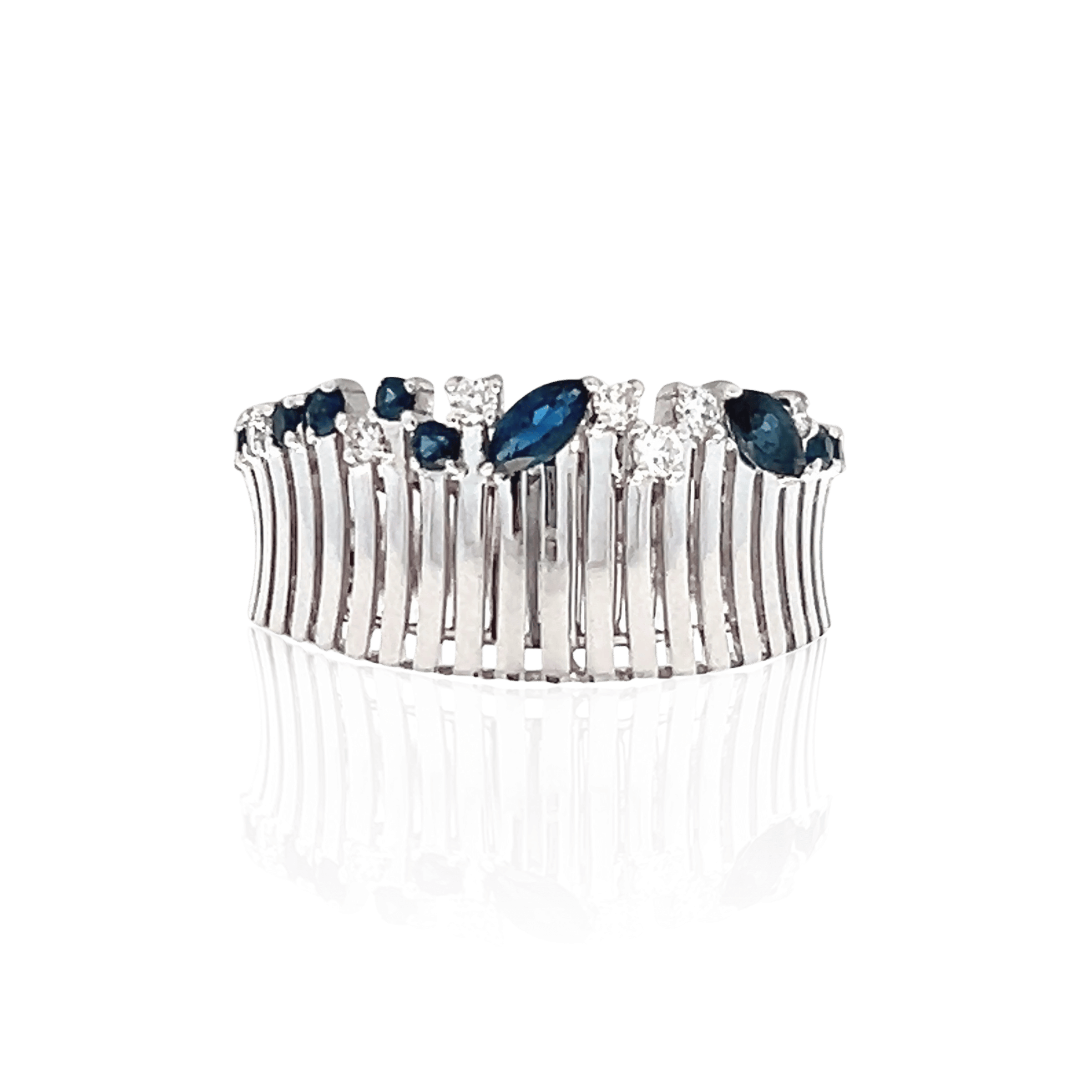 14K White Gold 0.39CTW Blue Sapphire & Diamond Modern Fashion Ring
