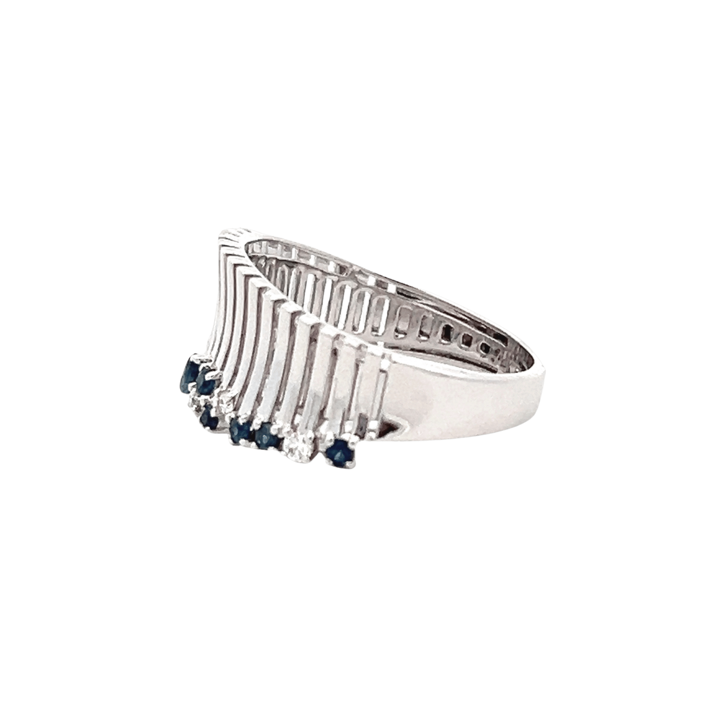 14K White Gold 0.39CTW Blue Sapphire & Diamond Modern Fashion Ring
