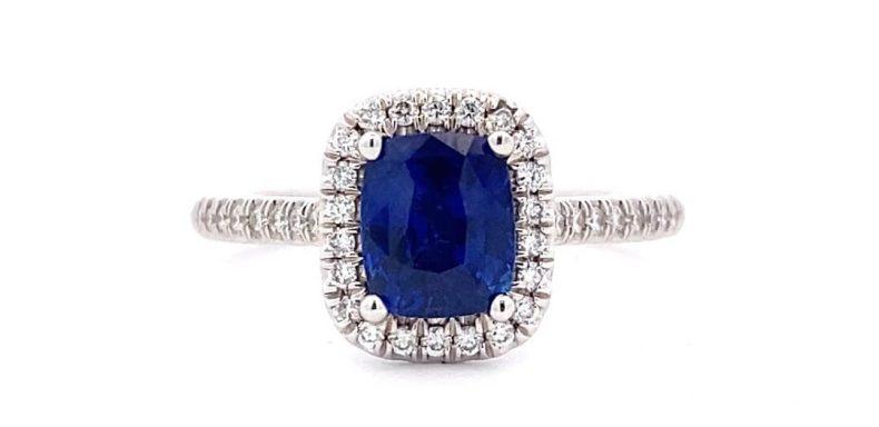 14K White Gold 1.67CTW Cushion Blue Sapphire & Diamond Halo Ring