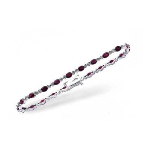 14K White Gold 4.55CTW Oval Ruby & Diamond Tennis Bracelet