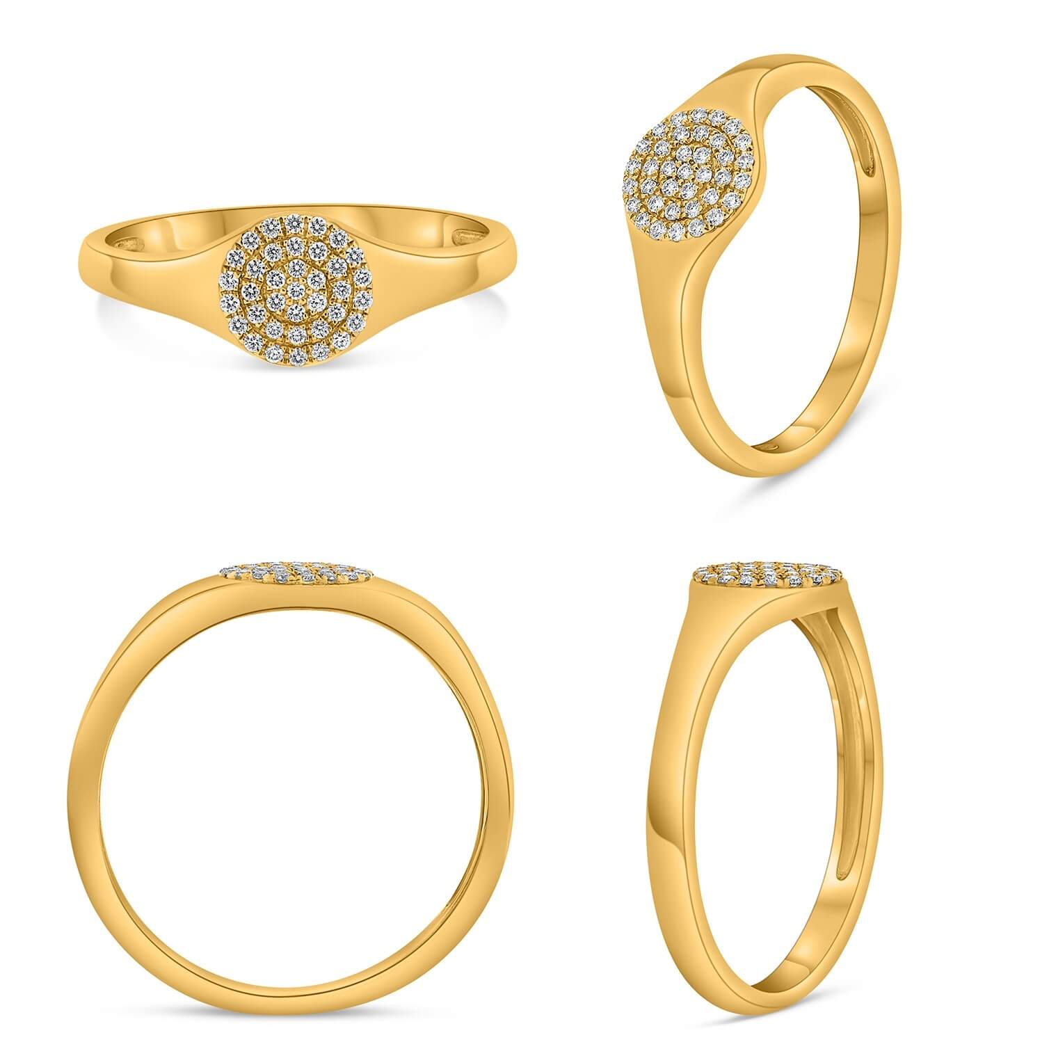 14K Yellow Gold 0.09CTW Diamond Cluster Signet Ring