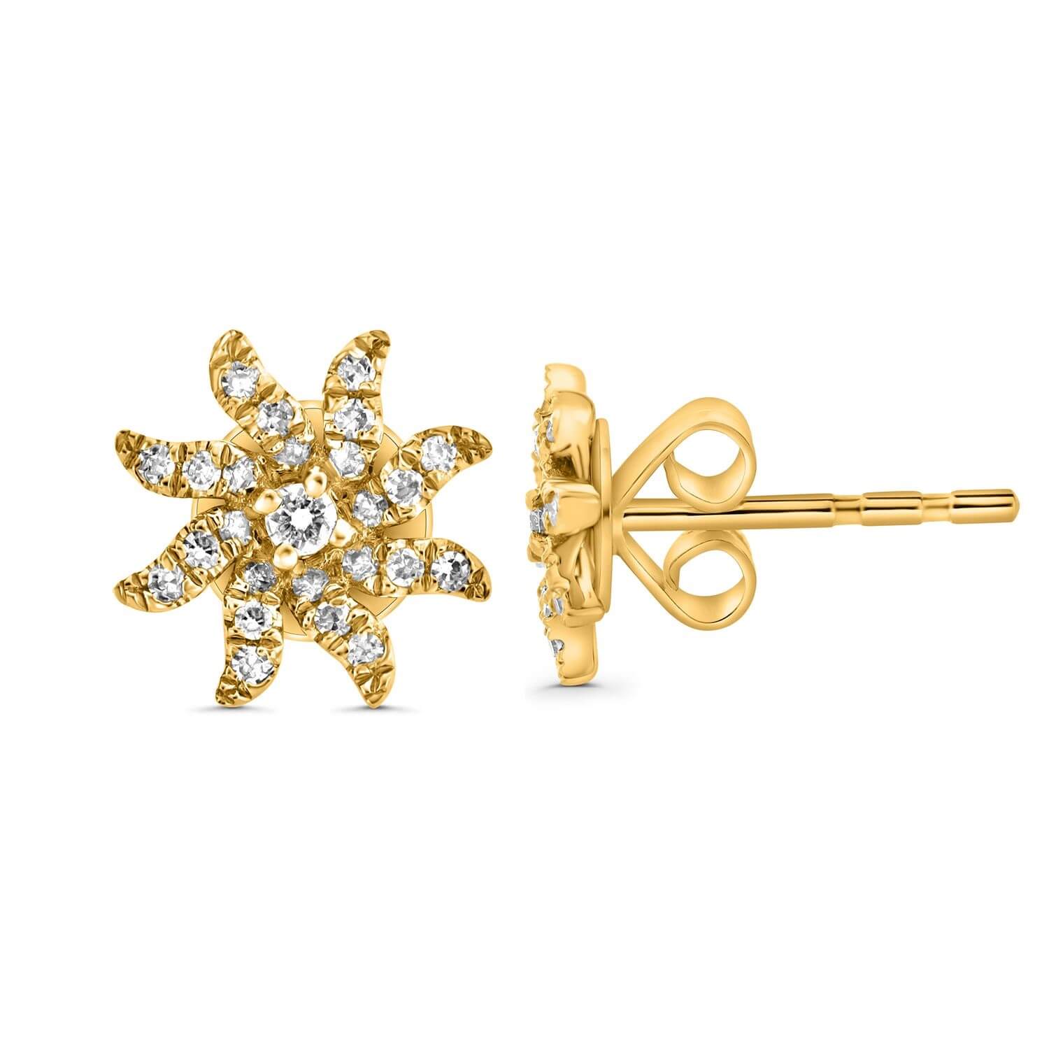 14K Yellow Gold 0.14CTW Diamond Sunburst Stud Earrings