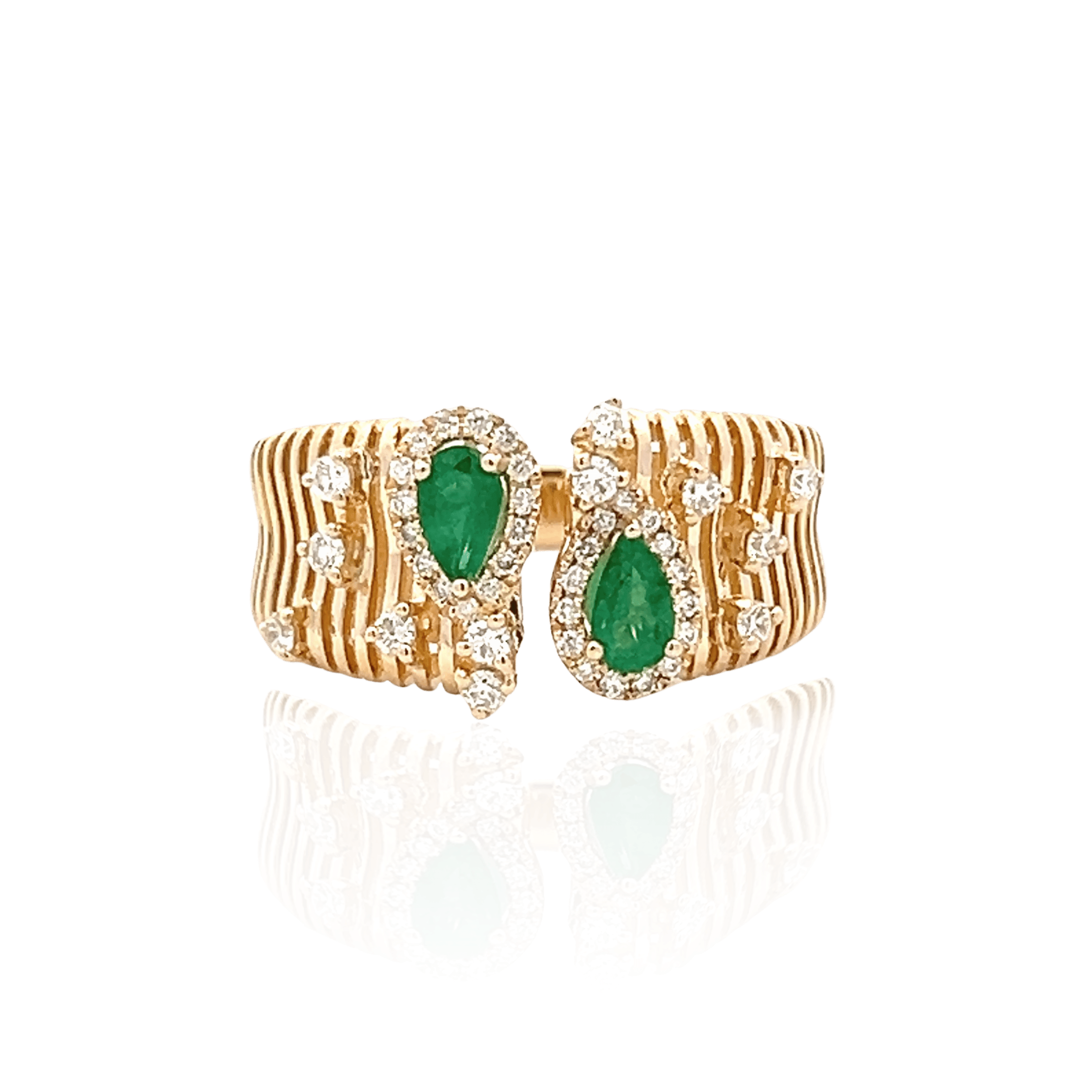 14K Yellow Gold 0.67CTW Emerald & Diamond Open Ring