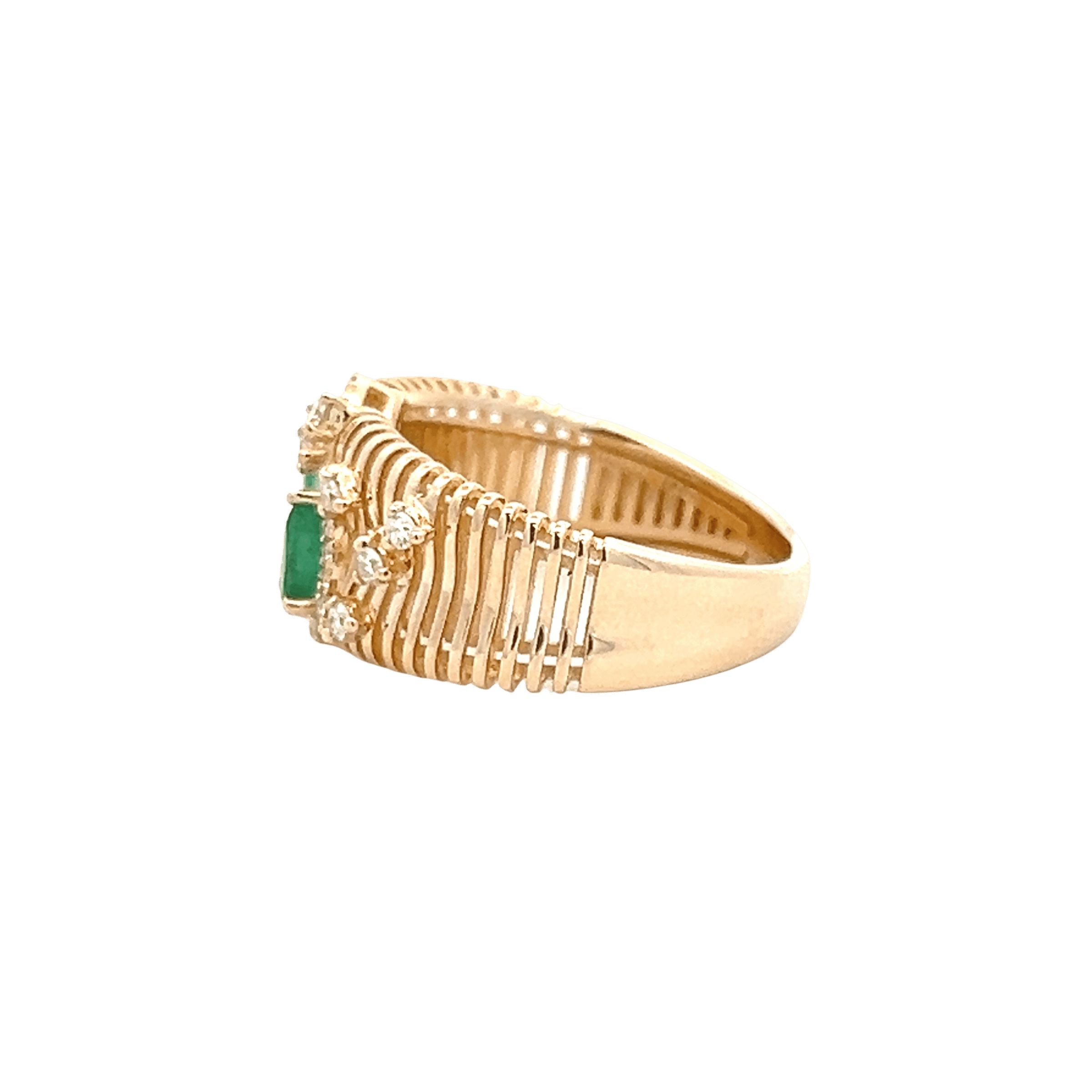 14K Yellow Gold 0.67CTW Emerald & Diamond Open Ring
