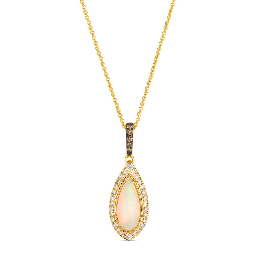 14K Yellow Gold 1.04CTW Pear-Shaped Opal & Diamond Halo Pendant Necklace by Le Vian