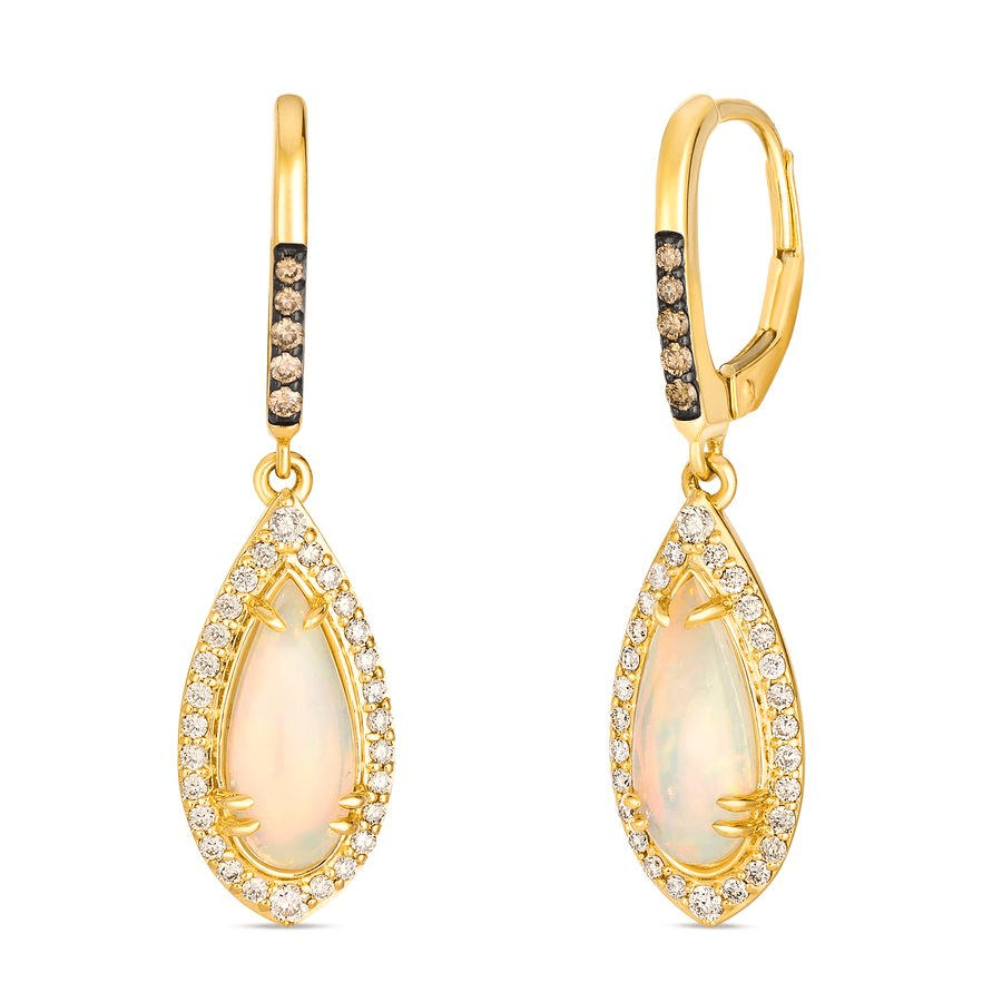 14K Yellow Gold 2.10CTW Pear-Shaped Opal & Diamond Drop Earrings by Le Vian