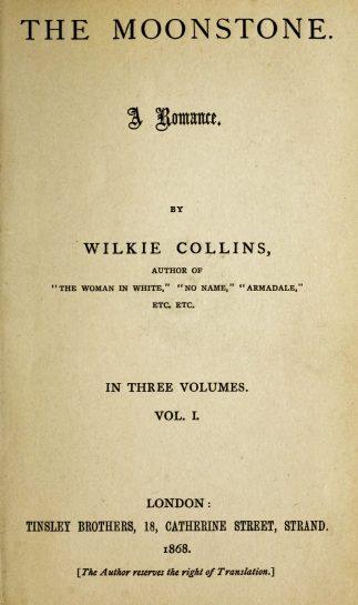 A title page image of the 1st edition of The Moonstone by Wilkie Collins