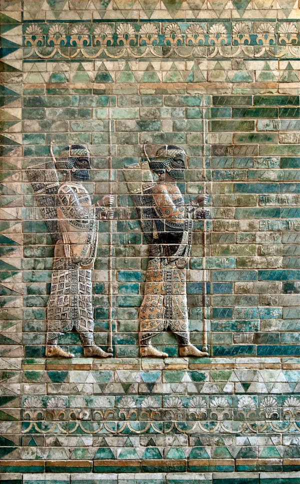 Archers Frieze, Palace of Darius I, Susa (modern-day Iran), c. 510 BCE. These richly decorated glazed brick archers formed part of a grand palace wall celebrating the strength and prestige of the Persian Empire.