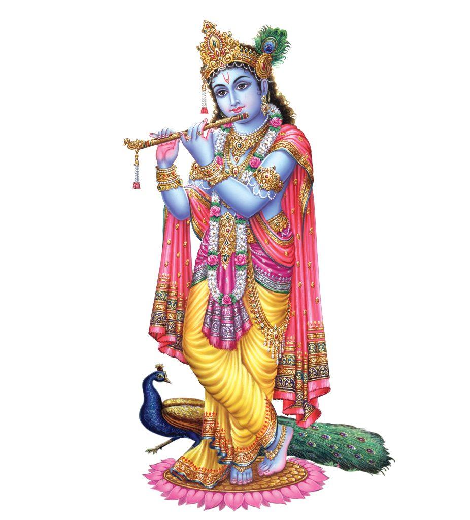 A depiction of the Indian God, Lord Krishna, on a white background